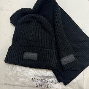 Victoria's Secret Black Cuffed Beanie Hat
